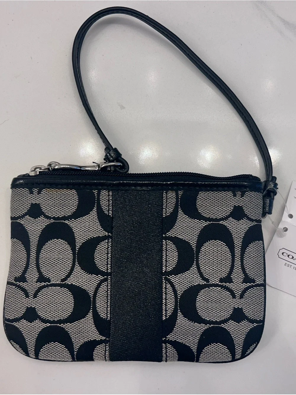Coach Signature Jacquard Wristlet - Black and Cream